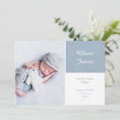 Moderne Elegante Blauwe Baby Jongen Script Foto Ge Aankondiging (Staand voorkant)
