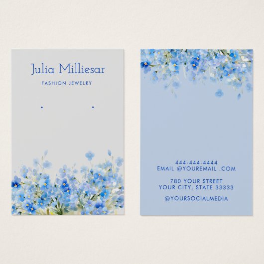Moderne elegante blauwe bloemen oorbel display kaa visitekaartje (Voorkant /achterkant)