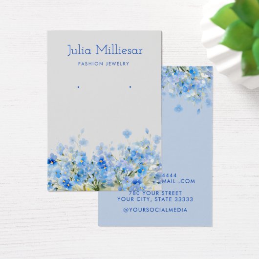Moderne elegante blauwe bloemen oorbel display kaa visitekaartje (Bureau)