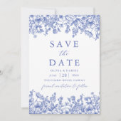 Moderne Elegante Blauwe Bloemenfoto Save the Date Kaart (Voorkant)