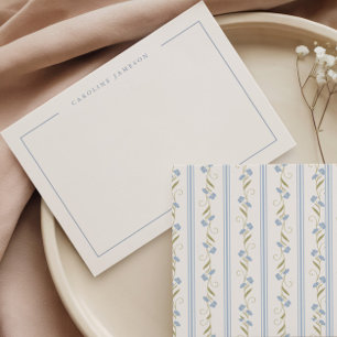 Moderne Elegante Blauwe Bloemige Vlakke Notitiekaa Notitiekaartje