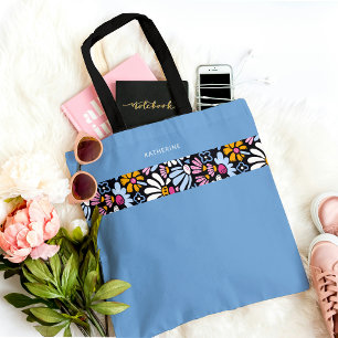 Moderne Elegante Blauwe Bloempatroon Trendy Tote Bag
