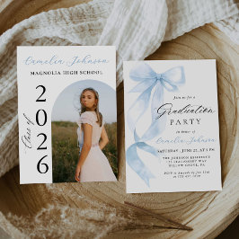 Moderne Elegante Blauwe Boog Boog Foto Afstuderen Kaart