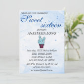 Moderne, elegante blauwe cactus sparen de datum save the date (Staand voorkant)