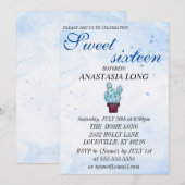 Moderne, elegante blauwe cactus sparen de datum save the date (Voorkant / Achterkant)