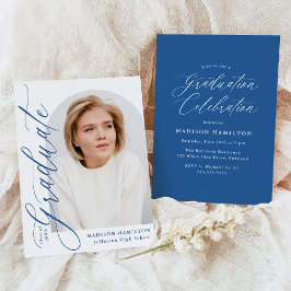 Moderne Elegante Blauwe Calligrafie Foto Afstudeer Kaart