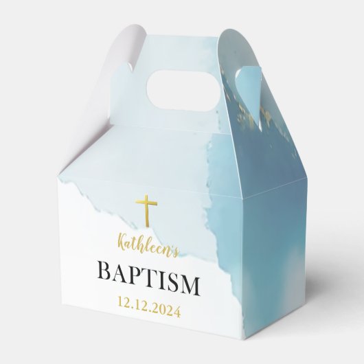 Moderne elegante blauwe doop bedankdoosjes (Voorkant Zijde)