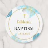 Moderne elegante blauwe doop bedankjes labels (Achterkant)