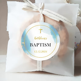 Moderne elegante blauwe doop bedankjes labels