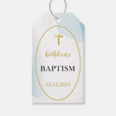 Moderne elegante blauwe doop cadeaulabel (Voorkant)