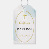 Moderne elegante blauwe doop cadeaulabel (Achterkant)