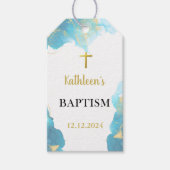 Moderne elegante blauwe doop cadeaulabel (Voorkant)