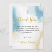 Moderne Elegante Blauwe Doop Dankjewel Kaart (Voorkant)