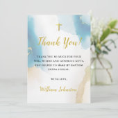 Moderne Elegante Blauwe Doop Dankjewel Kaart (Staand voorkant)