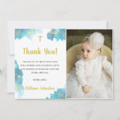 Moderne Elegante Blauwe Doop Foto Dank u kaart (Voorkant)