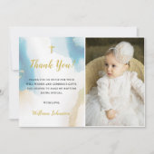 Moderne Elegante Blauwe Doop Foto Dank u kaart (Voorkant)