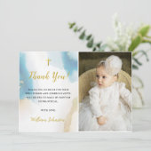 Moderne Elegante Blauwe Doop Foto Dank u kaart (Staand voorkant)