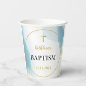 Moderne elegante blauwe doop papieren bekers (Achterkant)