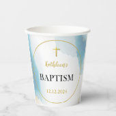 Moderne elegante blauwe doop papieren bekers (Voorkant)