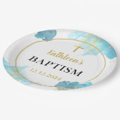 Moderne elegante blauwe doop papieren bordje (Gekanteld)