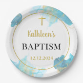 Moderne elegante blauwe doop papieren bordje (Voorkant)