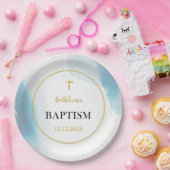 Moderne elegante blauwe doop papieren bordje (Feest)