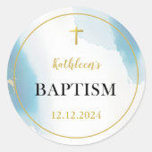 Moderne elegante blauwe doop ronde sticker (Voorkant)