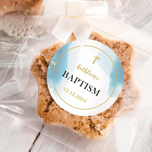 Moderne elegante blauwe doop ronde sticker