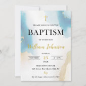 Moderne elegante blauwe doop uitnodiging (Voorkant)
