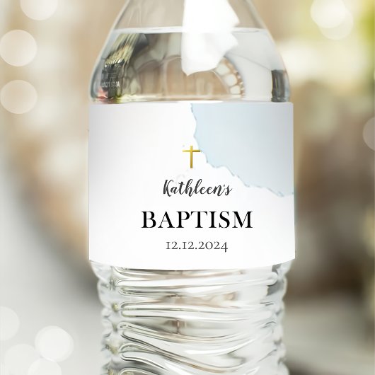 Moderne elegante blauwe doop waterfles etiket