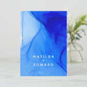 moderne elegante blauwe en witte bruiloft aankondiging (Staand voorkant)