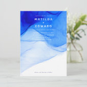 moderne elegante blauwe en witte bruiloft aankondiging (Staand voorkant)