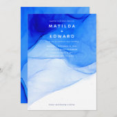 moderne elegante blauwe en witte bruiloft aankondiging (Voorkant / Achterkant)