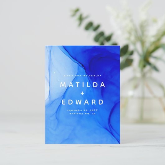 moderne elegante blauwe en witte bruiloft feestdagenkaart (Staand voorkant)