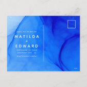 moderne elegante blauwe en witte bruiloft feestdagenkaart (Achterkant)