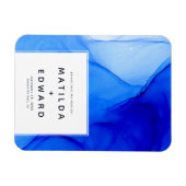moderne elegante blauwe en witte bruiloft magneet (Horizontaal)