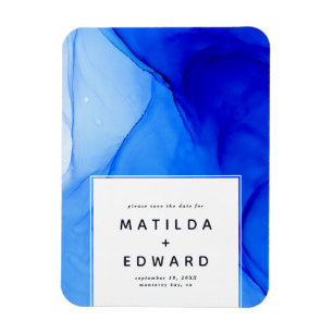 moderne elegante blauwe en witte bruiloft magneet