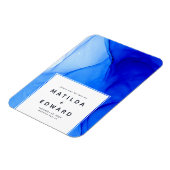 moderne elegante blauwe en witte bruiloft magneet (Linkerzijde)
