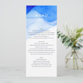 moderne elegante blauwe en witte bruiloft menu (Staand voorkant)