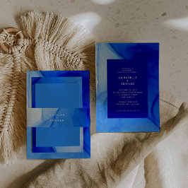 moderne elegante blauwe en witte bruiloft uitnodigingen wikkel