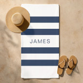 Moderne Elegante Blauwe en Witte Strepen Patroon N Strandlaken