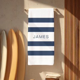 Moderne Elegante Blauwe en Witte Strepen Patroon N Strandlaken