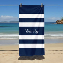 Moderne elegante blauwe en witte strepen patroonna strandlaken