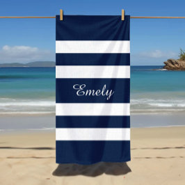 Moderne elegante blauwe en witte strepen patroonna strandlaken