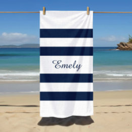 Moderne Elegante Blauwe En Witte Strepen Patroonna Strandlaken