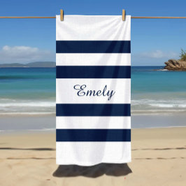 Moderne Elegante Blauwe En Witte Strepen Patroonna Strandlaken