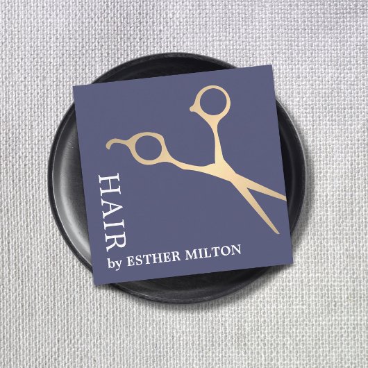 Moderne Elegante Blauwe Faux Gouden Schaar Kapper Vierkante Visitekaartje