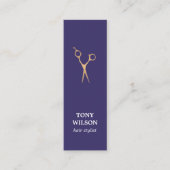 Moderne Elegante Blauwe Faux Gouden Schaar Salon Mini Visitekaartje (Voorkant)