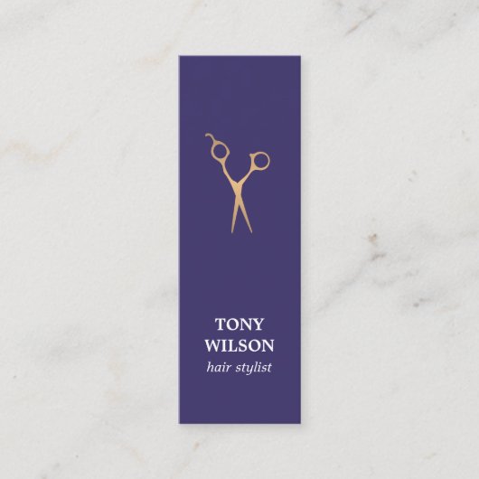 Moderne Elegante Blauwe Faux Gouden Schaar Salon Mini Visitekaartje (Voorkant)