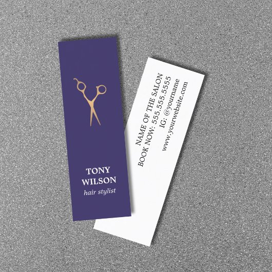 Moderne Elegante Blauwe Faux Gouden Schaar Salon Mini Visitekaartje